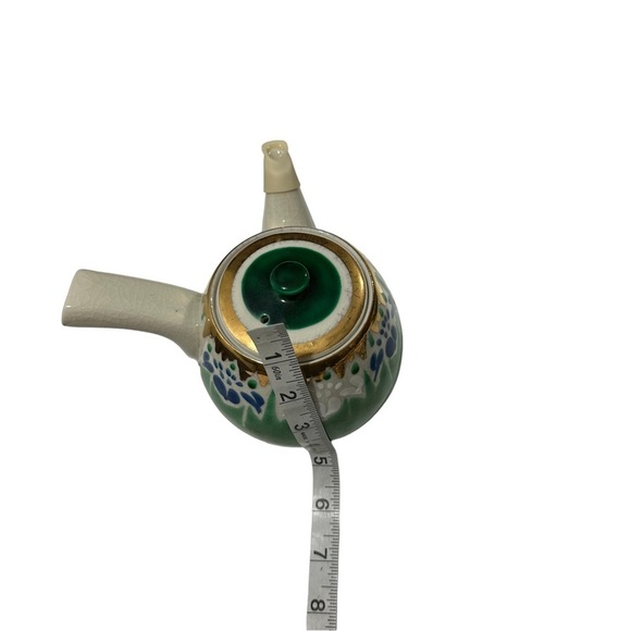 Vtg Kutani Tea Set of 7 Shobu Yunomi Yaki Gold Gilt Green Blue Tea Pot Cups Bowl - Picture 14 of 16